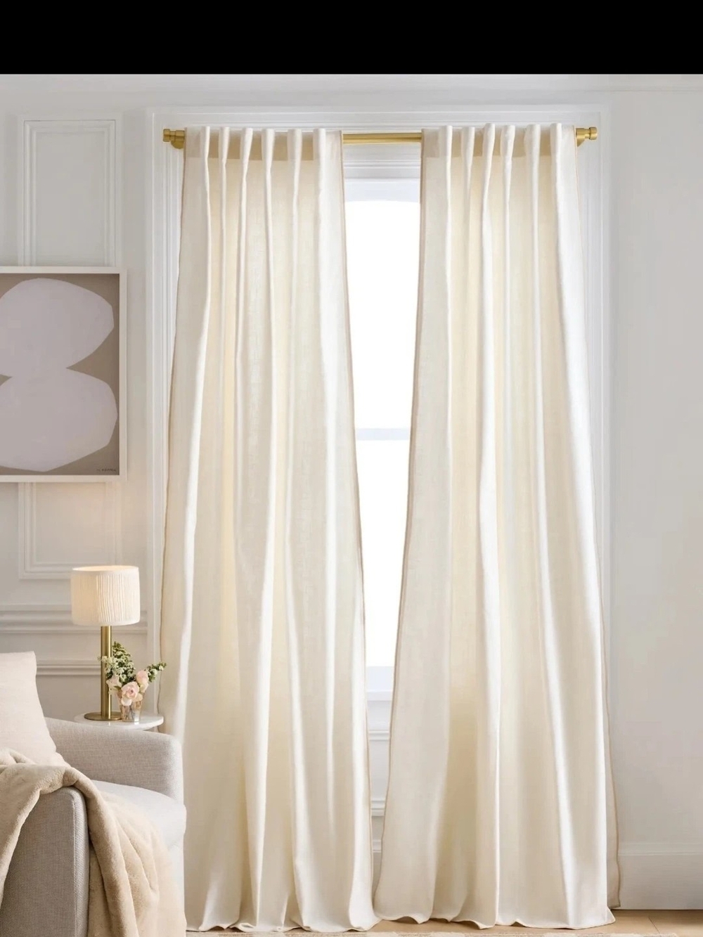 Quince Set Of 2 Ivory Oat Piped Edge Cotton Curtain 48 X 108” Light Filtering
